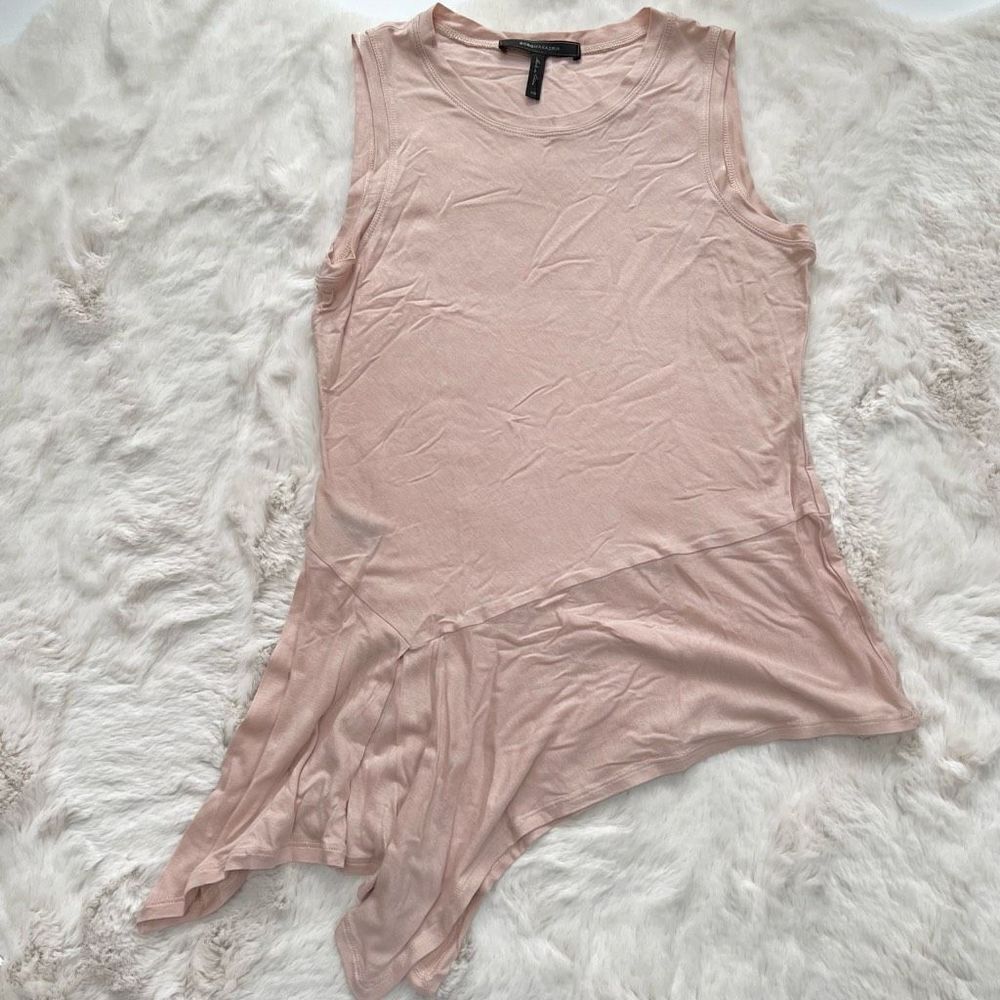BCBG Sleeveless Flowy Tank Top Asymmetrical Hem Ballet Core Blush Baby Pink XS